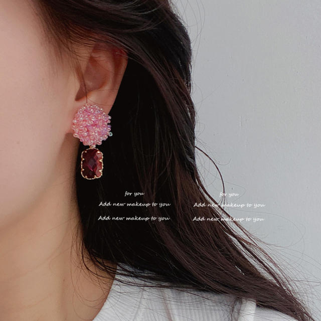 Creative rose red color glass crystal beaded earrings for women