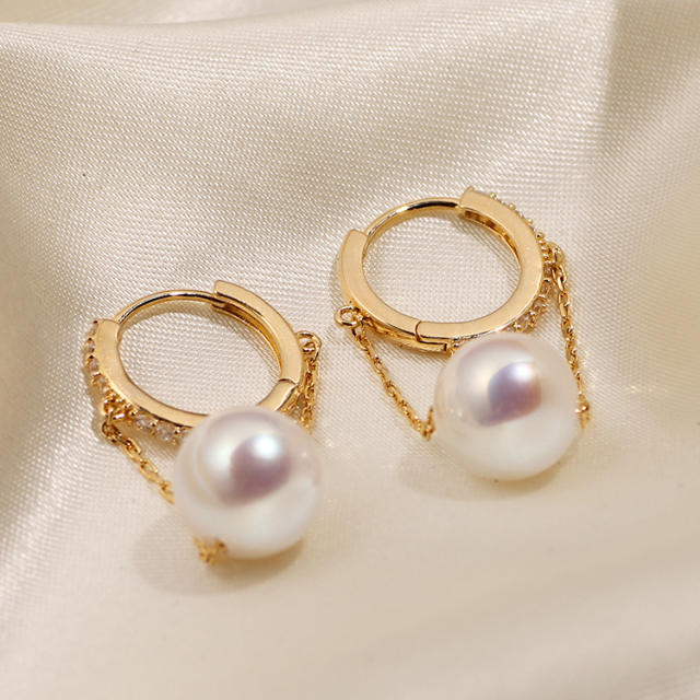 Pearl charm tassel chain clip on earrings dangle earrings