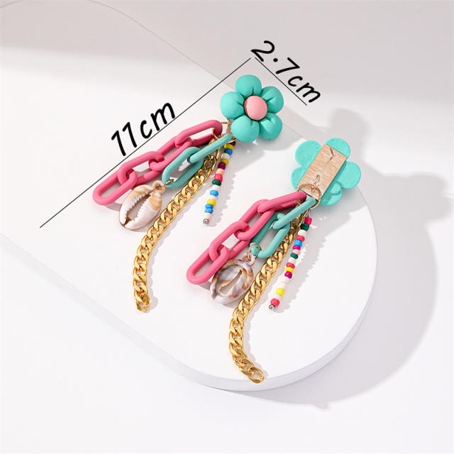 Cute flower chain shell tassel earrings