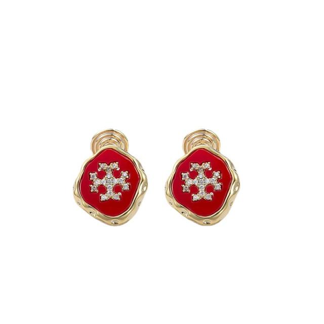 Rhinestone cross red clip on earrings