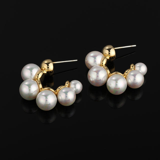 Pearl bead hoop clip on earrings