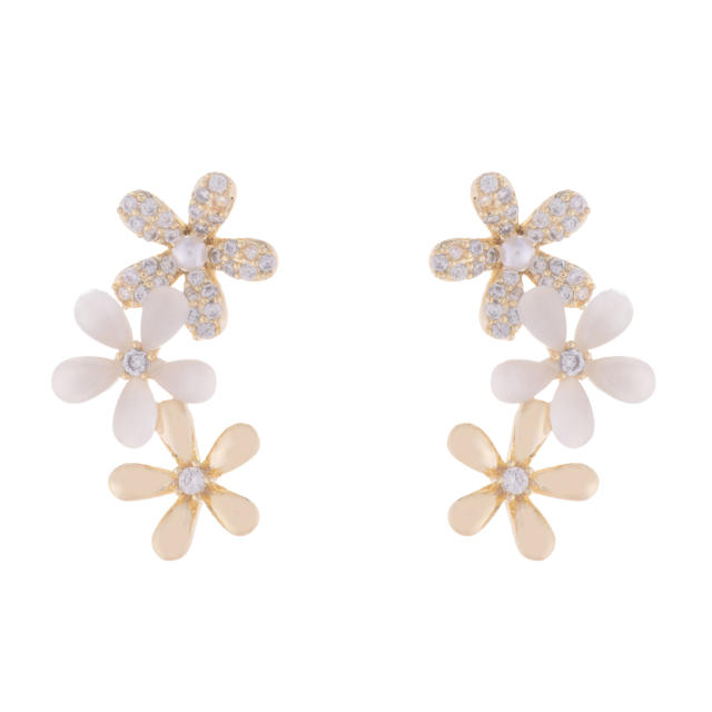 Korean fashion rhinestone Opal zircon flower ear studs