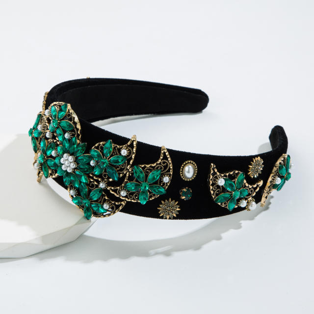 Luxury vintage green color glass crystal headband