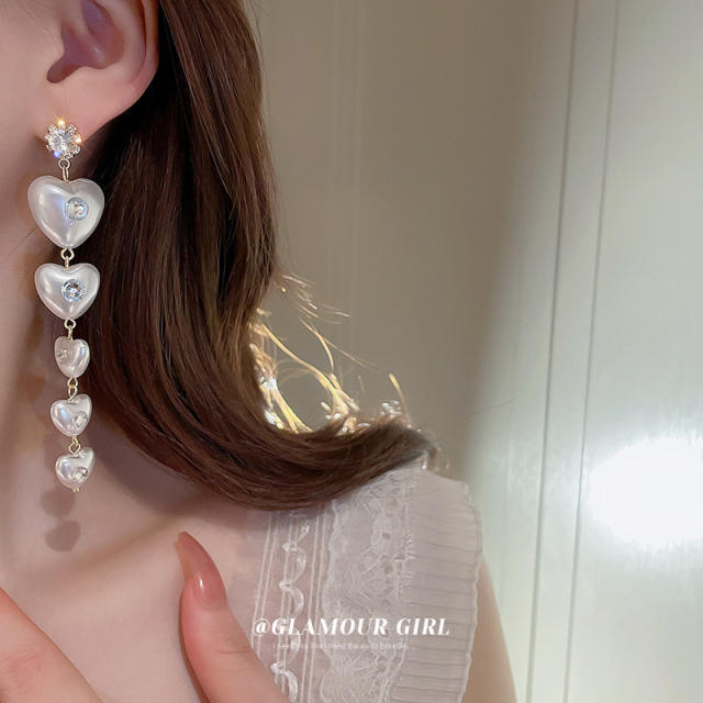 Korean fashion heart pearl dangle earrings