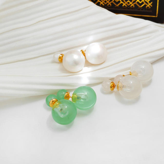 S925 sterling silver needle resin ball ear studs