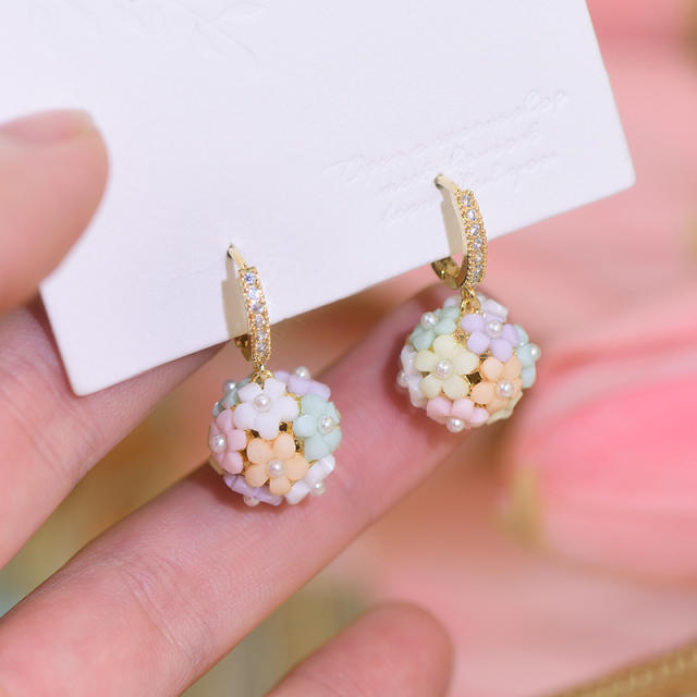 Korean fashion color flower ball earrings