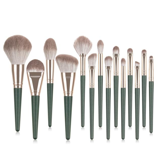 14pcs deep green color makeup brushes set