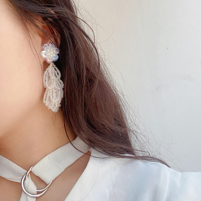 Korean fashion summer sweet flower beaded tassel earrings