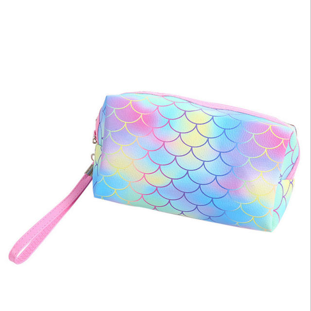 PU leather cosmetic bag colorful scale pattern