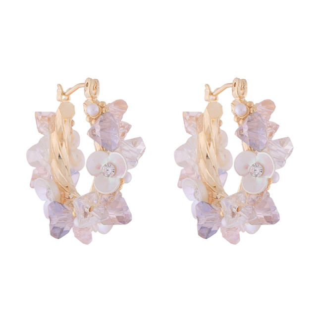Elegant crystal flower hoop earrings