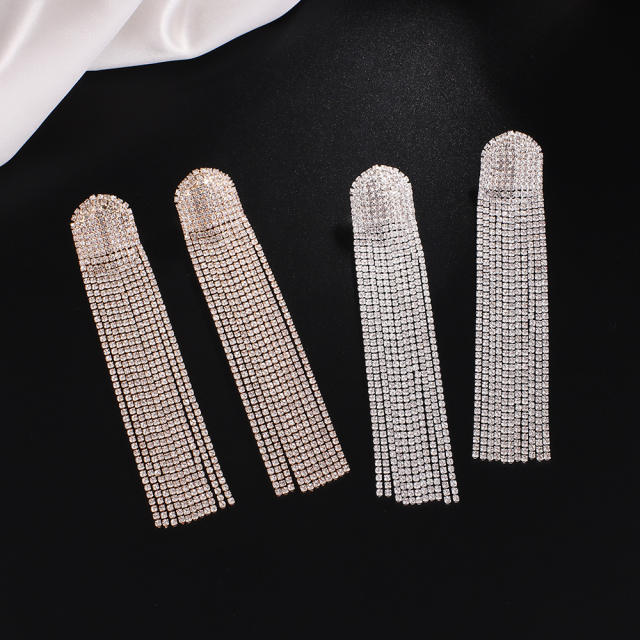 Luxury rhinestone tassel long earrings