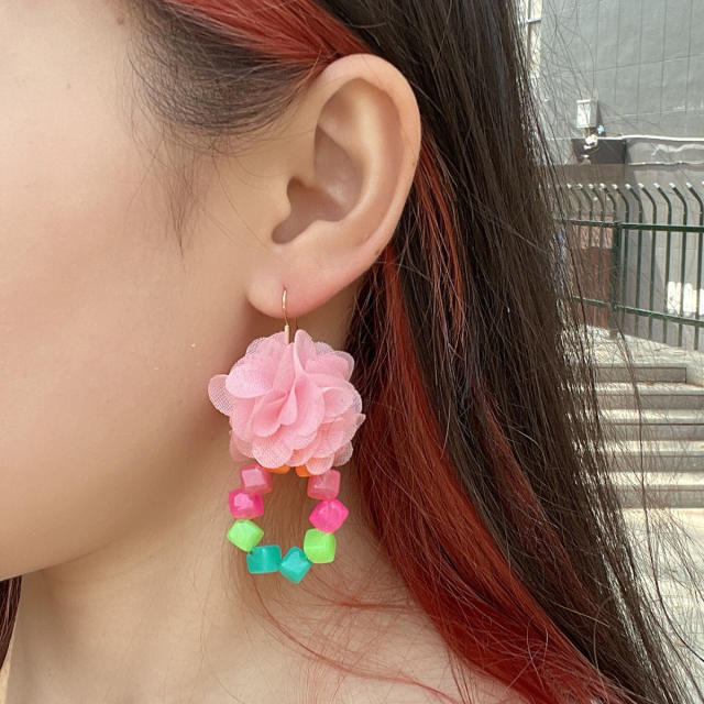 Boho hot sale color flower beaded dangle earrings