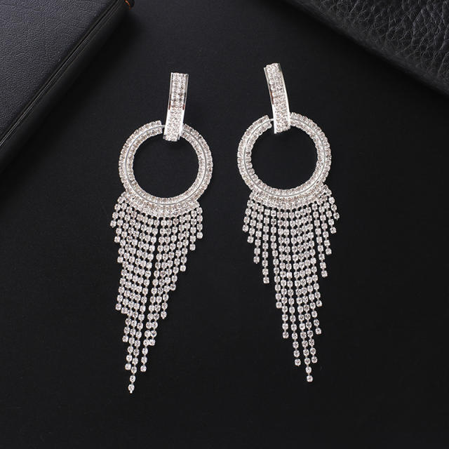 Korean fashion rhinestone tassel ring earrings