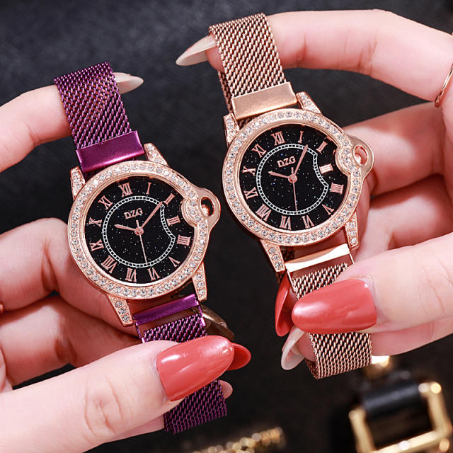 Color steel belt round shape women watch