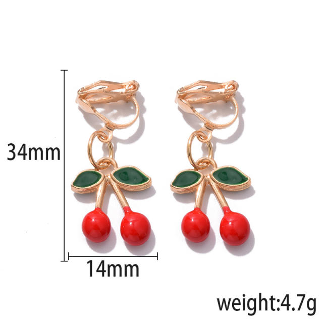 Cartoon enamel fruit drop earrings clip on earrings