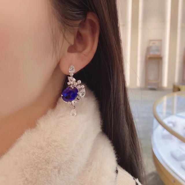 Luxury sapphire cubic zircon statement women earrings