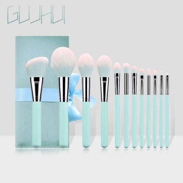 12pcs light blue color makeup brushe set