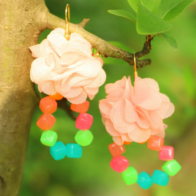 Boho hot sale color flower beaded dangle earrings