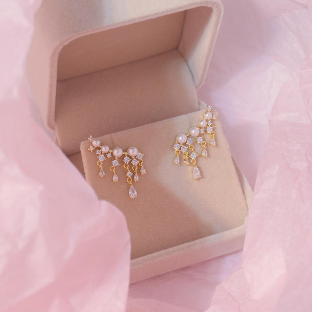 Korean fashion elegant cubic zircon pearl earrings