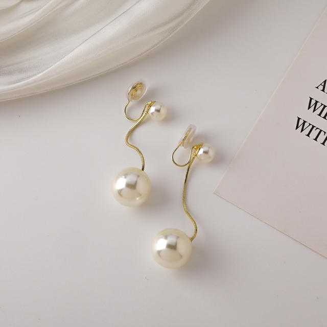 Pearl bead long tassel clip on earrings dangle earrings