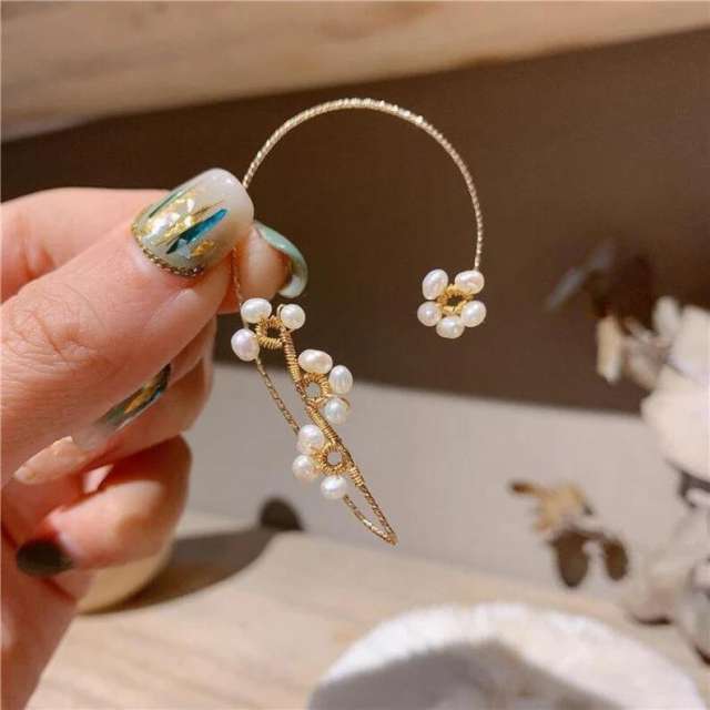 Elegant pearl beaded ear wrap