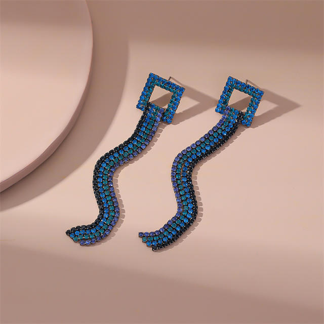 Colorful rhinestone tassel luxury dangle earrings
