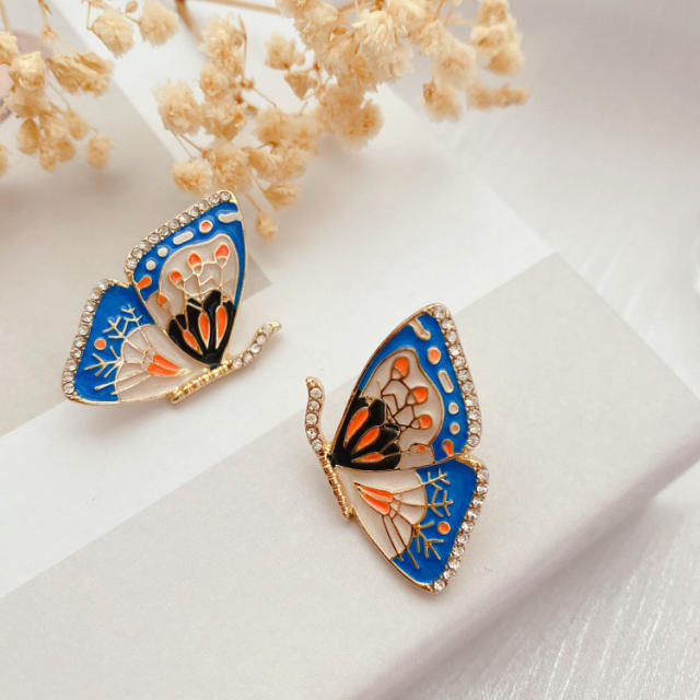 Vintage enamel butterfly ear studs brooch