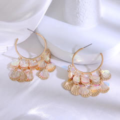 INS metal shell tassel open hoop earrings for women