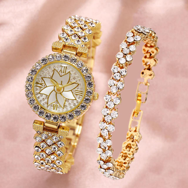 2pcs diamond bracelet women watch set