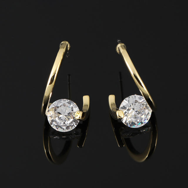 Cubic zircon C shape clip on earrings