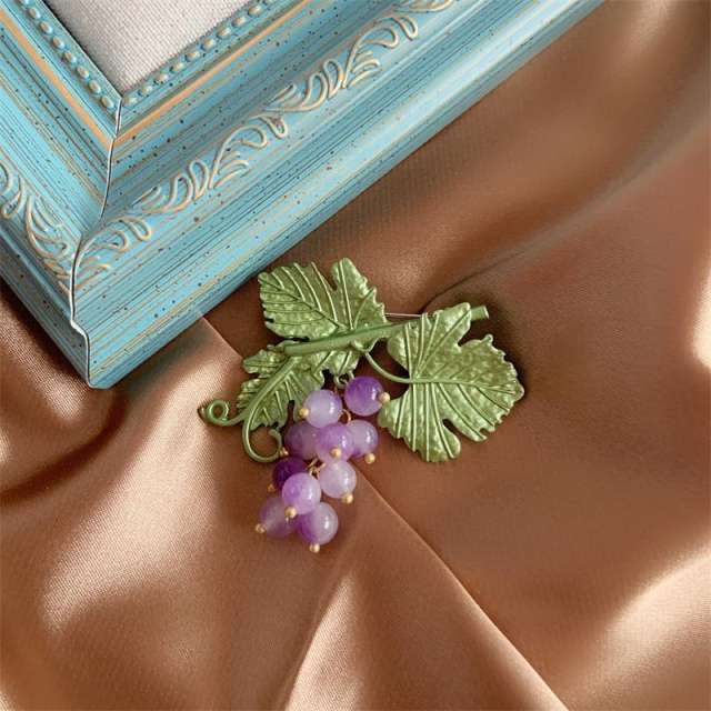 Baroque Mori style plant grape brooch earings