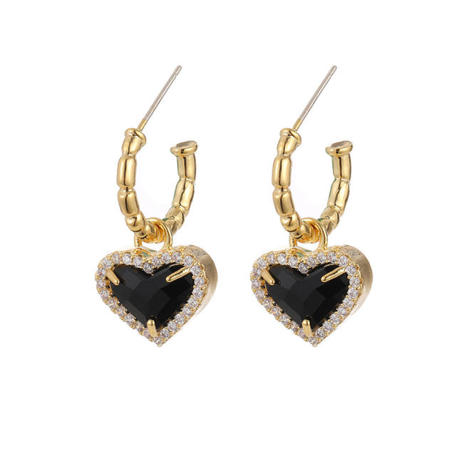Black heart drop earrings clip on earrings