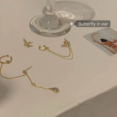 Diamond water drop Butterfly tassel cartilage ear cuff