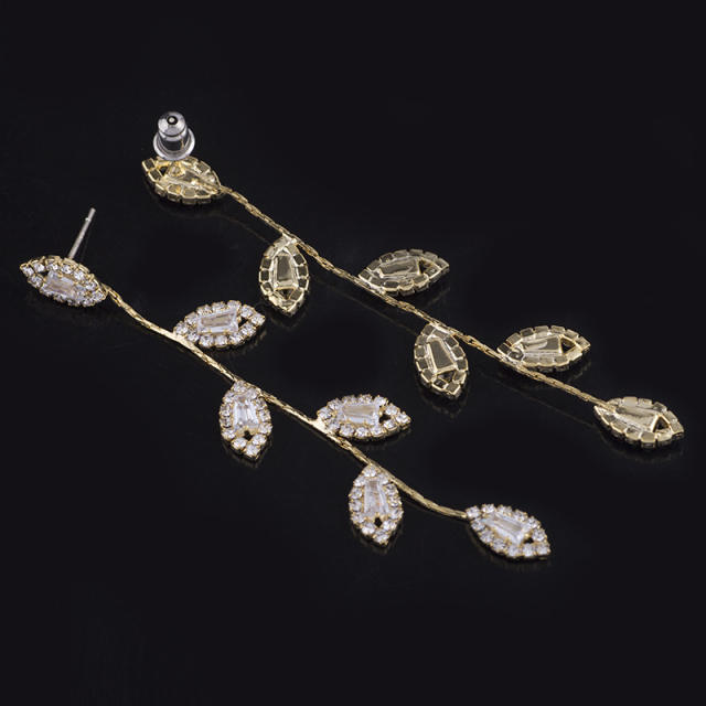 Diamond leaf dangle earrings clip on earrings