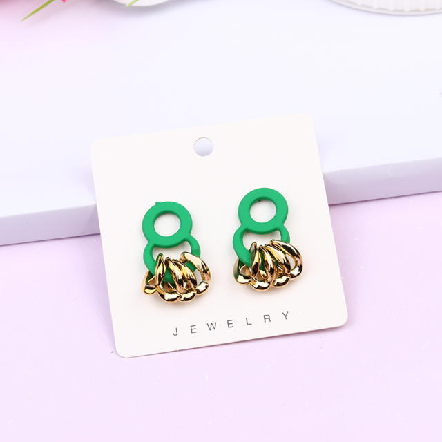 Candy color geometric ring design earrings