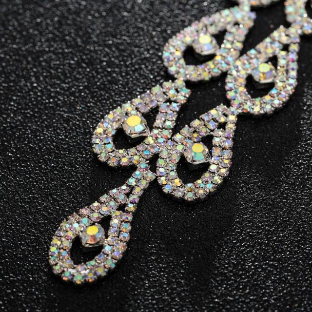 AB color rhinestone hollow long earrings