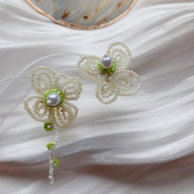 Flower Butterfly asymmetric beaded earrings for Women