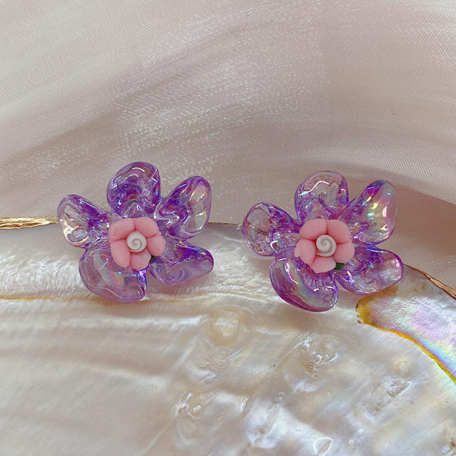 Korean fashion purple color beaded flower earrings