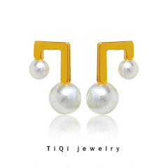 Real gold palted good quality pearl geometric ear studs