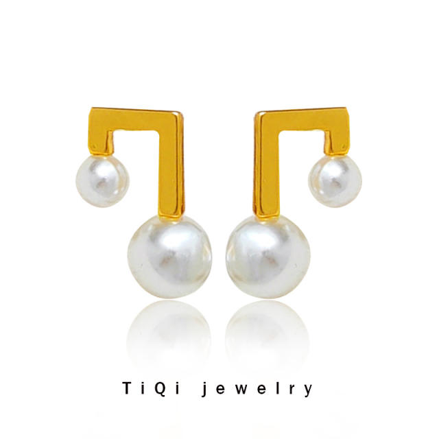 Real gold palted good quality pearl geometric ear studs