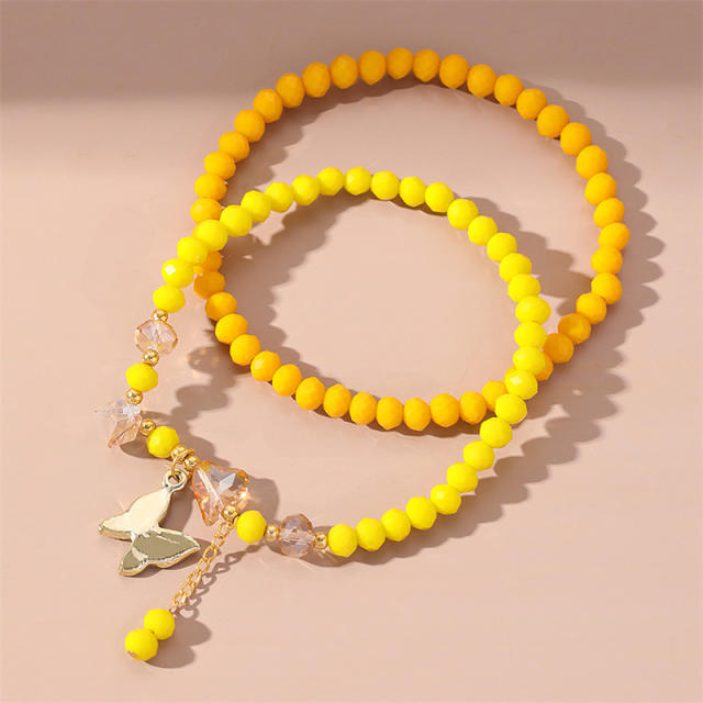 2pcs yellow color beads anklet set