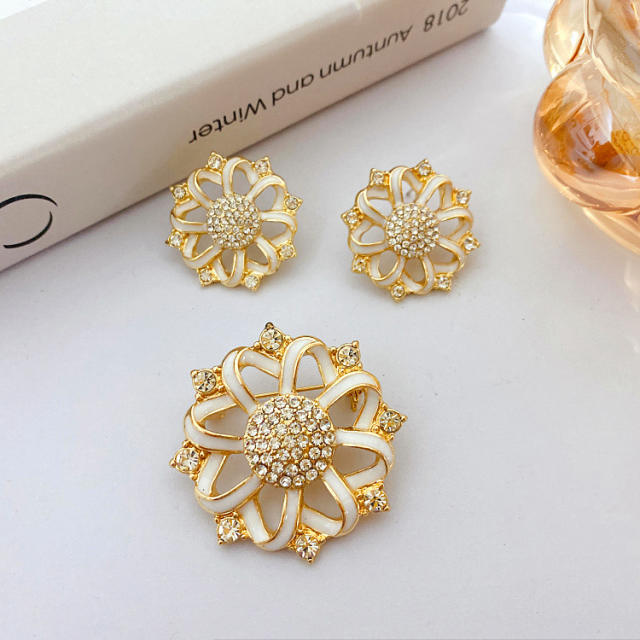 925 needle color enamel diamond ear studs brooch