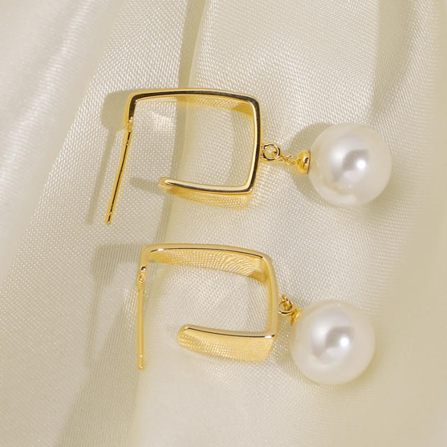 Pearl charm square clip on earrings drop earrings