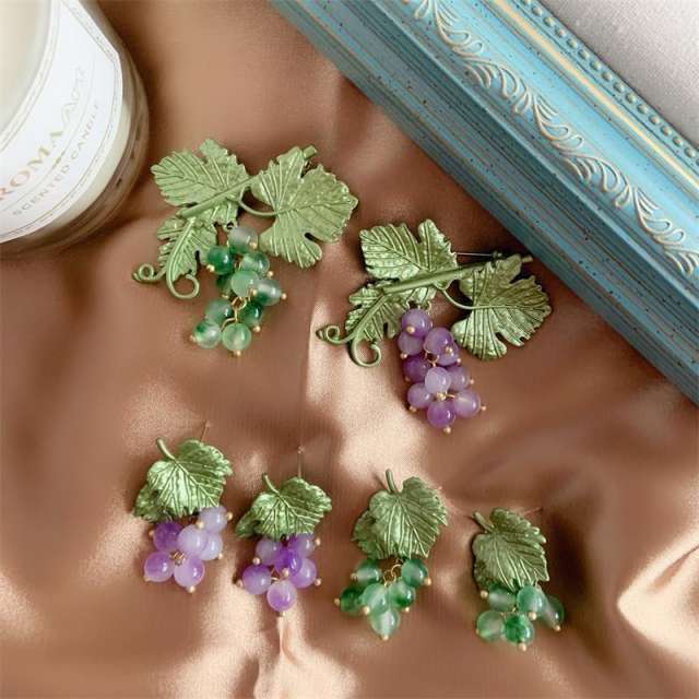 Baroque Mori style plant grape brooch earings