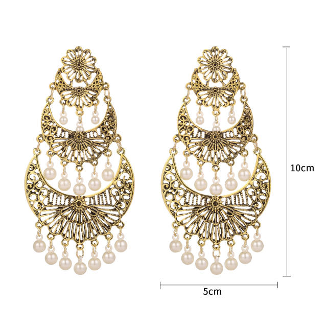 Vintage pearl tassel metal jhumka earrings