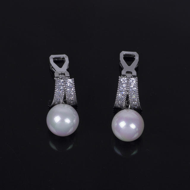CZ pearl dangle earrings clip on earrings