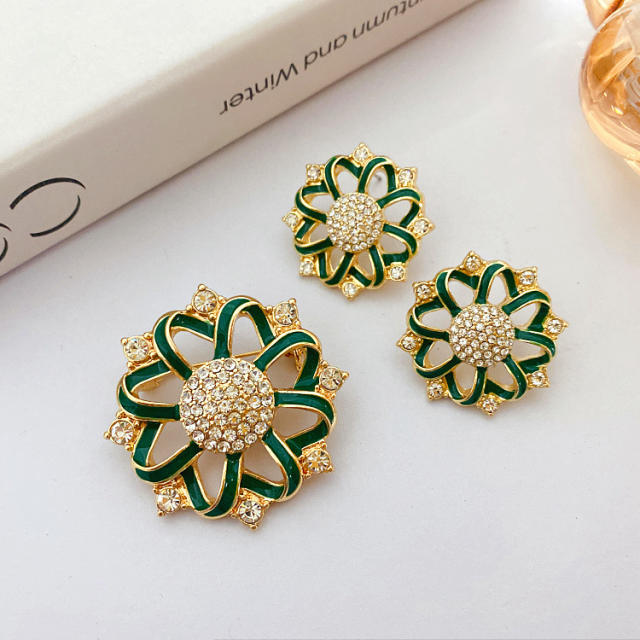 925 needle color enamel diamond ear studs brooch