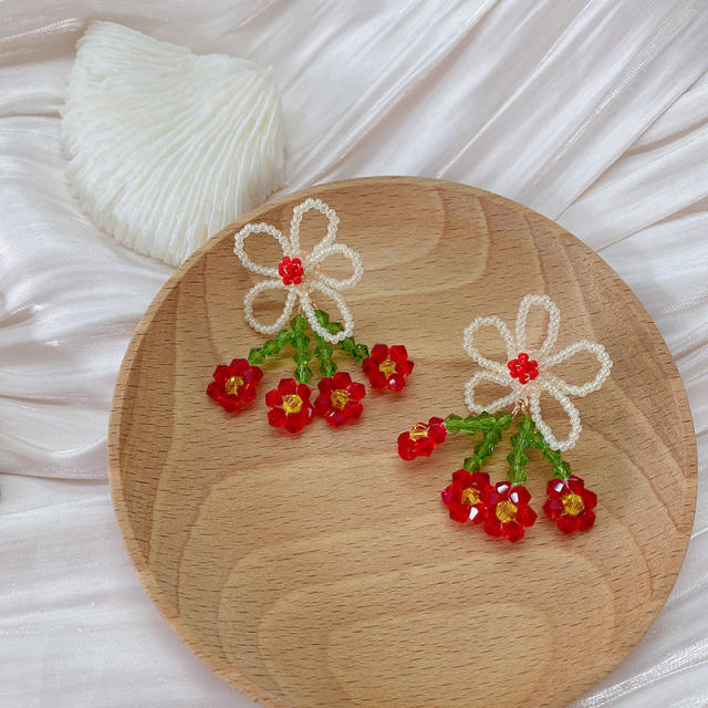 Summer design handmade beaded flower dangle earrings