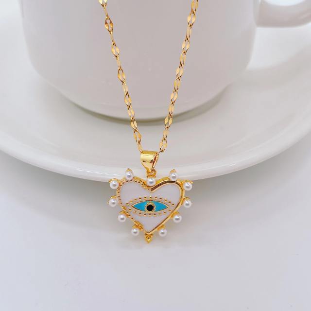 Heart evil eye pendant 18KG stainless steel necklace