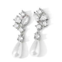 Delicate pearl drop cubic zircon setting bridal earrings